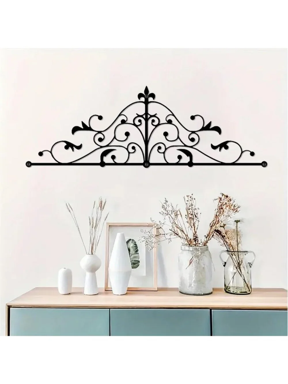 Metal Scroll Wall Decor - Arched Vine Art Hanging Sign for Home Office & Living